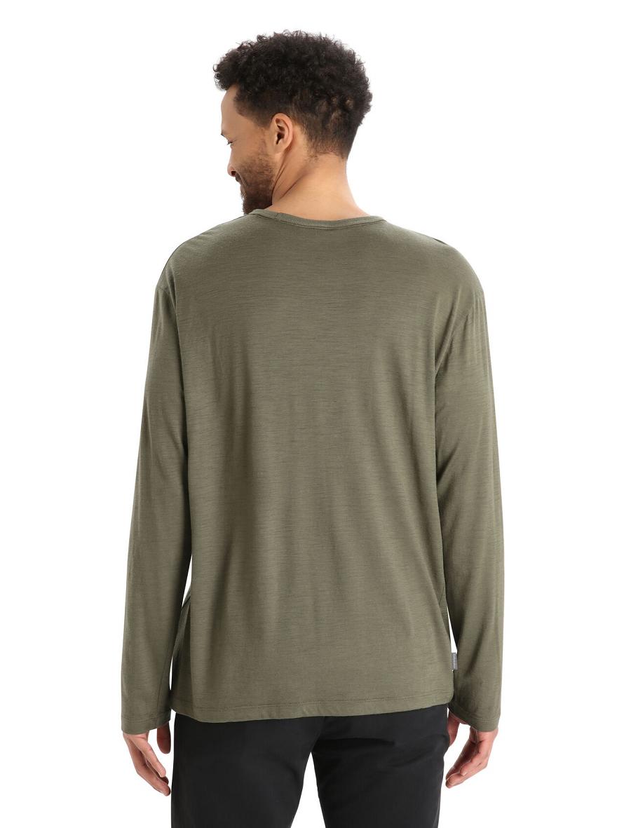 Icebreaker Merino Granary Pocket T-Shirt Miesten Long Sleeve Oliivinvihreä | FI 1238MQZA